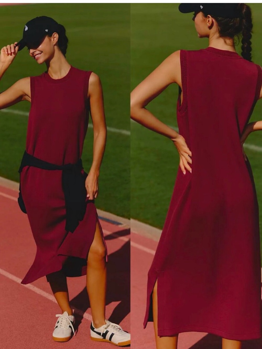 Varley double soft midi tank dress, wine colored, small
